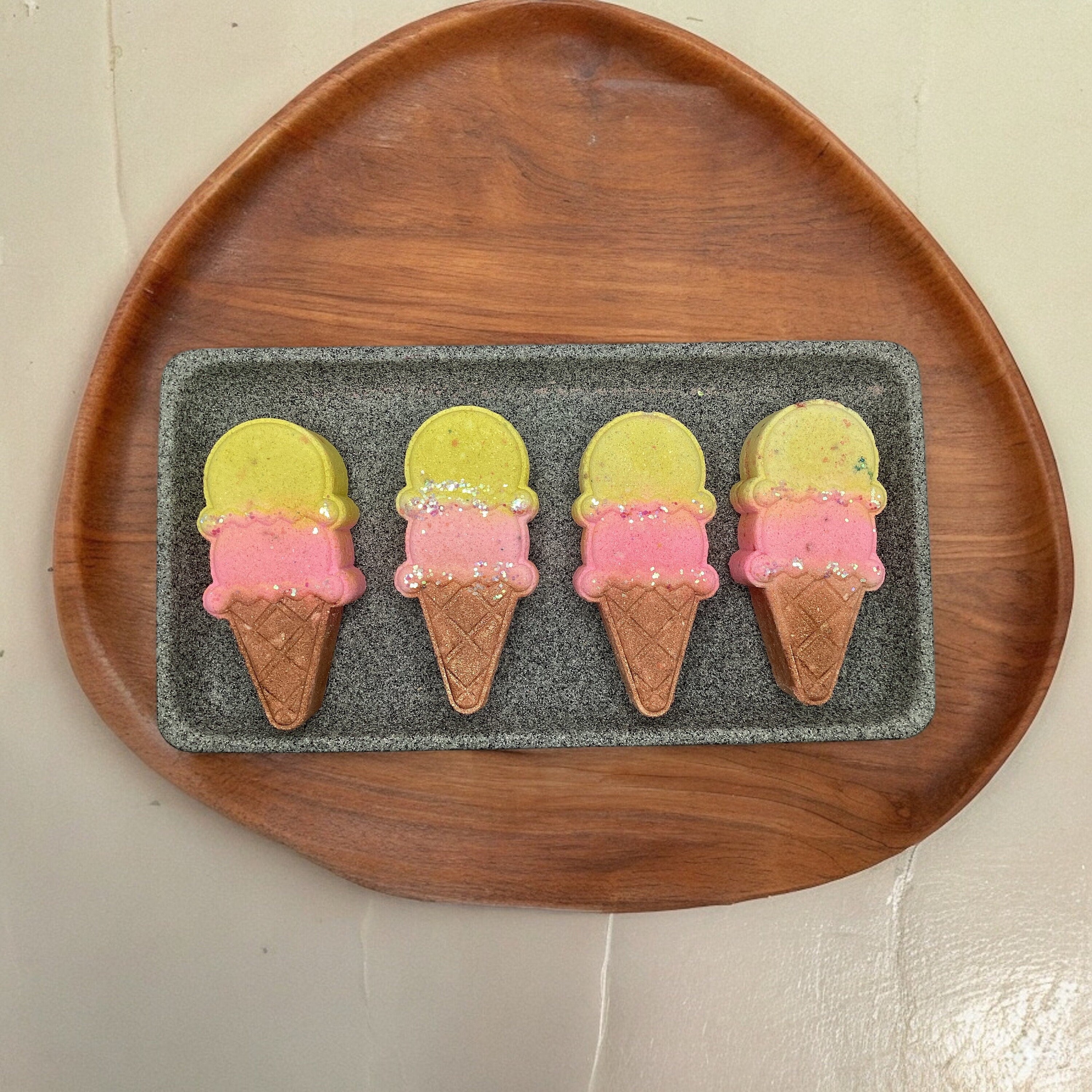Sundae Soak-Ice Cream Cone Bath Bombs, Food Inspired, Floral Fruit Scented, Summer Vacay Vibes, Kid's Bath Fun