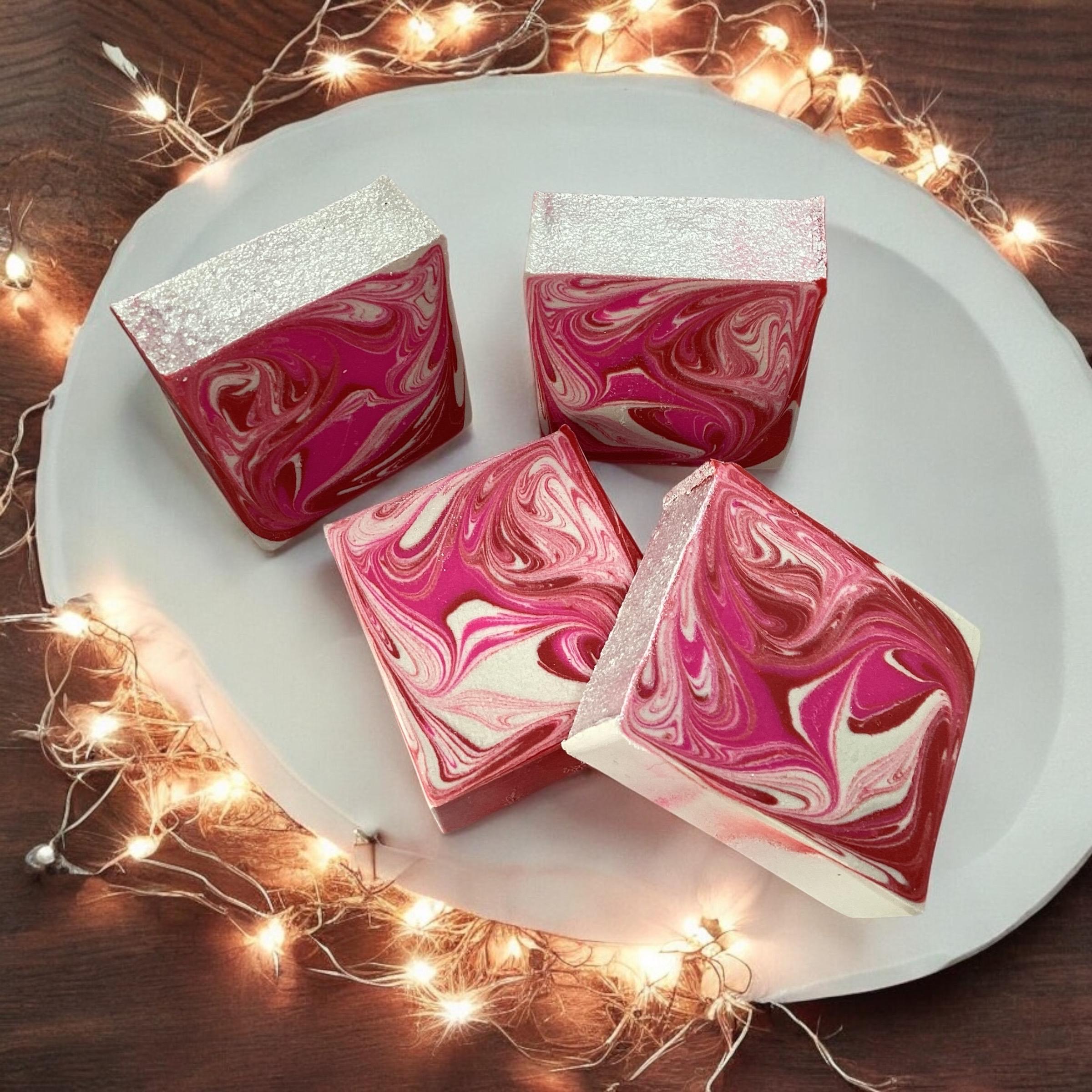 Pure Peppermint Soap-Peppermint Essential Oil Scented, Mint Candy Swirled Bar Soap, Christmas Candy Soap, Strong Scent, Holiday Bath Bar