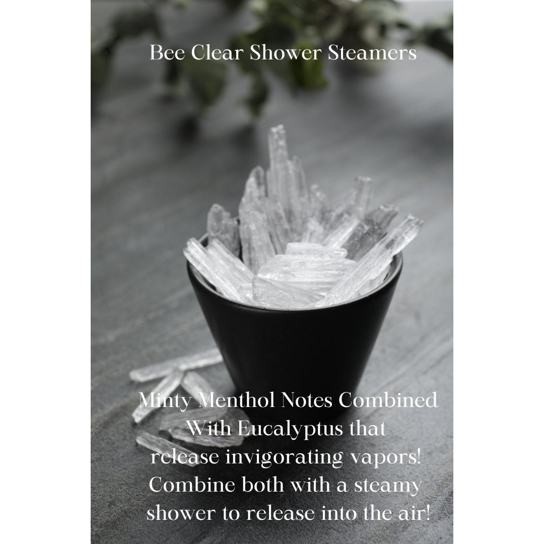 Bee Clear Shower Steamers-4/pack Menthol + Eucalyptus Essential Oil Shower Fizzy Shower Melt, Allergy Sufferers + Colds, Stuffy Noses