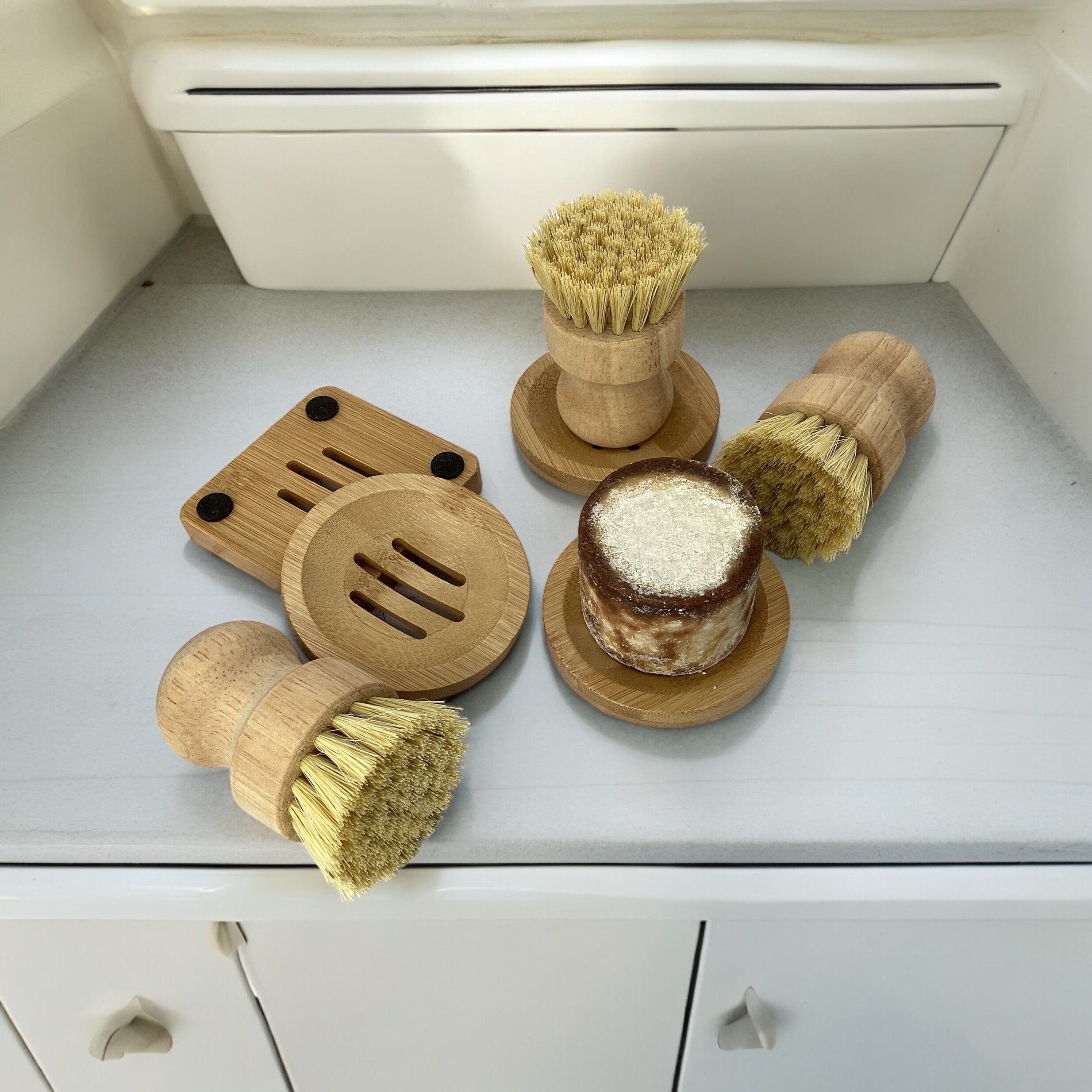 Tart and Tidy Solid Dish Bar Soap Bundle-Kitchen + cleaning soap, dish soap, soap rack & brush, dish soap refill, lemon essential oil scent